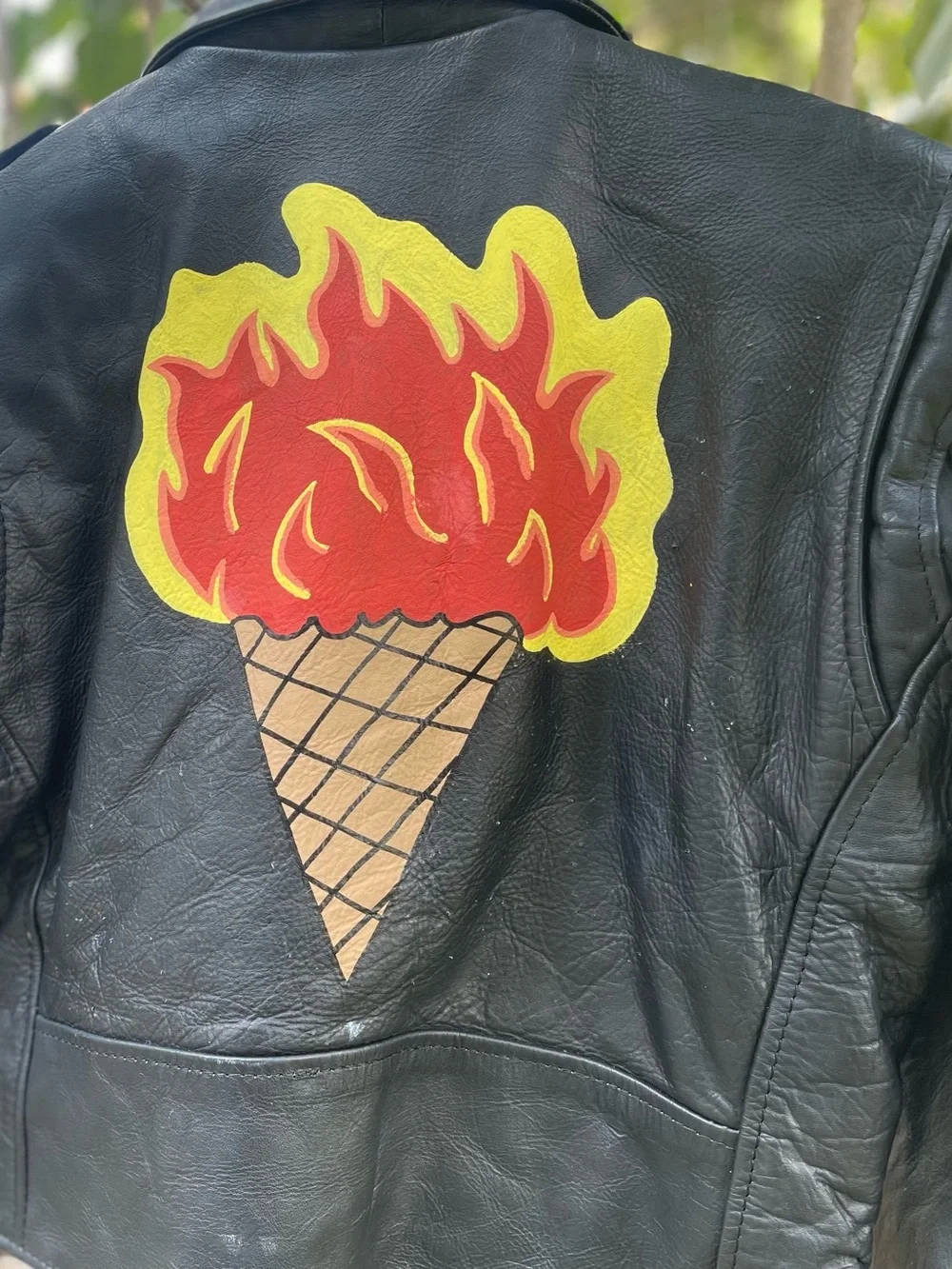 Vintage Custom painted Cropped Moto Biker Leather Jacket Motorcycle XS S